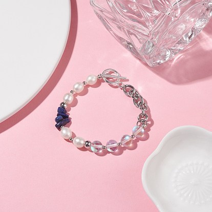 Bracelet en perles de lapis-lazuli naturel (teint) et pierre de lune synthétique et perle, bijoux en pierres précieuses pour femmes