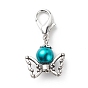 Baking Painted Pearlized Glass Pearl Round Bead Pendant Decorations, with Alloy Lobster Claw Clasps and Butterfly Beads