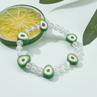 Stretch Kids Bracelets, with Eco-Friendly Transparent Acrylic and Fruit & Heart & Sunflowers Polymer Clay Beads