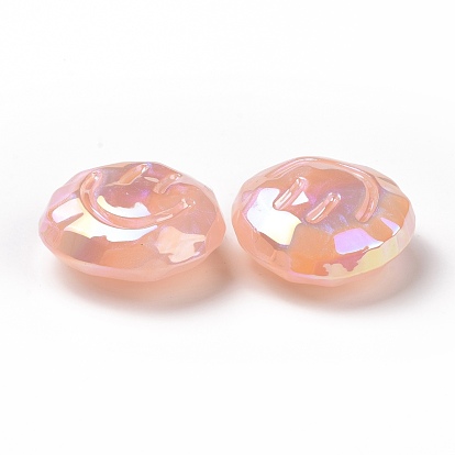Perles acryliques placage irisé arc-en-ciel, perles de paillettes, plat rond avec motif de visage souriant