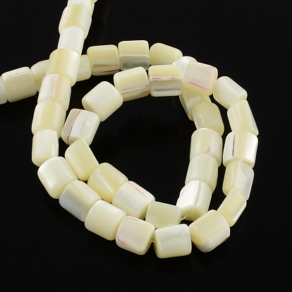 Colonne brins de perles de coquillage blanc naturel, perles en nacre, 7~8x7mm, Trou: 0.8mm, Environ 56 pcs/chapelet, 15.35 pouce