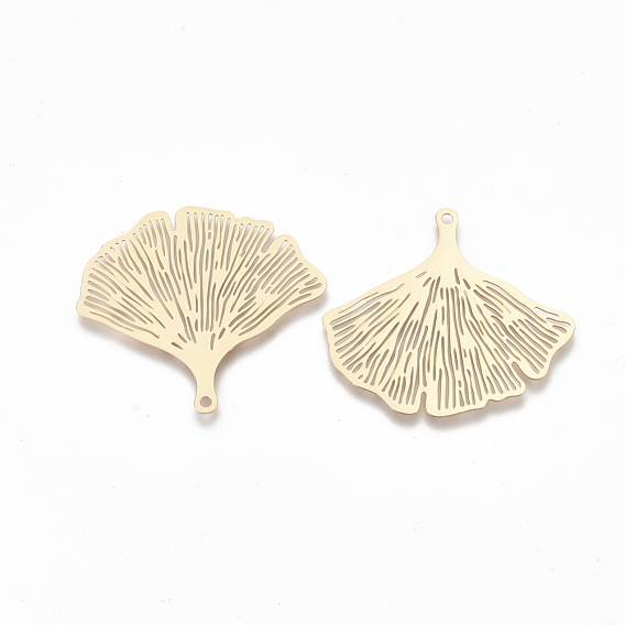 Brass Pendants, Etched Metal Embellishments, Ginkgo Leaf