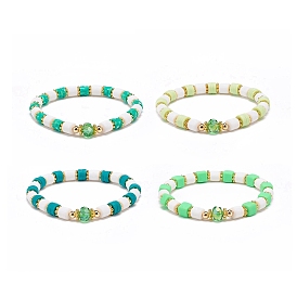 Handmade Polymer Clay Stretch Bracelet Sets, Heishi Beads Bracelets for Women
