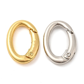 Rack Plating Brass Spring Gate Rings, Oval, Lead Free & Cadmium Free, Long-Lasting Plated