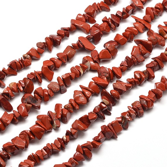Hebras chip de grano natural de jaspe rojo, 5~8x5~8 mm, agujero: 1 mm, alrededor de 31.5 pulgada