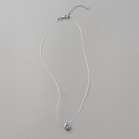 Alloy with Glass Pendant Necklace, Platinum