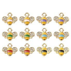 12Pcs 6 Colors Alloy Enamel Charms, with Rhinestone, Bee Charm