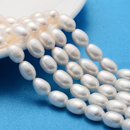 Natural Cultured Freshwater Pearl Beads Strands, Rice, 7~8mm, Hole: 0.8mm, about 45pcs/strand, 13.77 inch ~14.17 inch