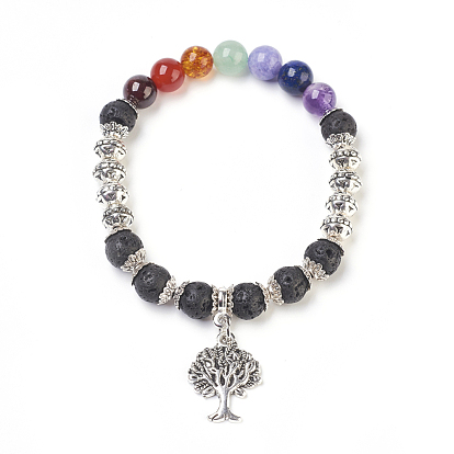 Joyas chakra, de piedras preciosas naturales pulseras estiramiento, con fornituras de aleación, árbol