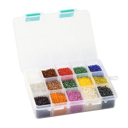 375G 15 Colors Glass Seed Beads, Transparent Colours, Round
