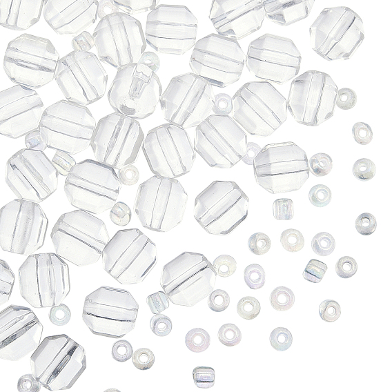 Olycraft 1 mèches de perles de quartz synthétique mèches, avec des perles de rocaille, facette, polygone