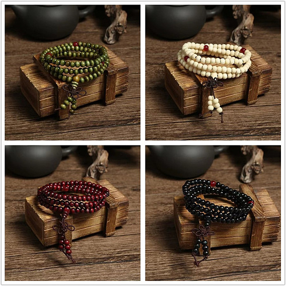 108 bracelet mala de prière en perles, Colliers de bracelet en perles rondes en bois de santal imitation pour le ramadan et l'aïd moubarak