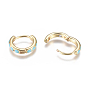 Golden Plated Brass Huggie Hoop Earrings, with Enamel and Clear Cubic Zirconia, Ring