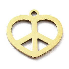 Ion Plating(IP) 316L Surgical Stainless Steel Pendants, Laser Cut, Heart with Peace Sign Charm