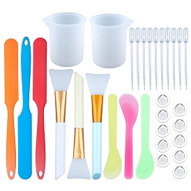 SUNNYCLUE Tool Sets, with Silicone Spatulas & Face Mask Brushes & Measuring Cup, Facial Mask Stick, Disposable Latex Finger Cots & Plastic Transfer Pipettes