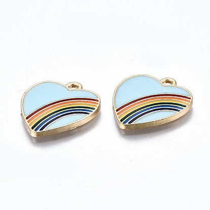 Light Gold Plated Alloy Pendants, with Enamel, Cadmium Free & Lead Free, Heart
