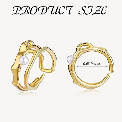 Double rangée anneau géométrique irrégulier perles de culture empilables réglables anneaux ouverts mode minimaliste double cercle anneau de pouce bijoux pour femmes