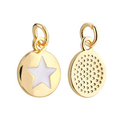 BENECREAT Brass Enamel Charms, with Jump Rings, Long-Lasting Plated, Flat Round with Star