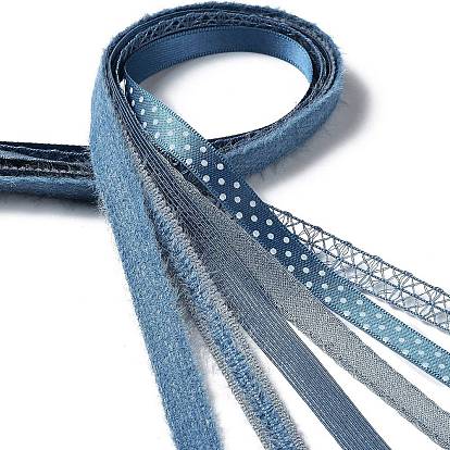18 yardas 6 estilos de cinta de poliéster, para manualidades hechas a mano, moños para el cabello y decoración de regalo, paleta de colores azul