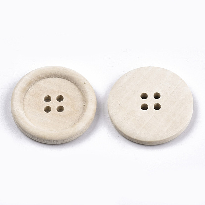 Natural Wood Buttons, 4-Hole, Rim Button, Unfinished Wooden Button, Flat Round