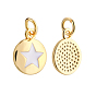 BENECREAT Brass Enamel Charms, with Jump Rings, Long-Lasting Plated, Flat Round with Star
