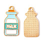 Alloy Enamel Pendants, Bottle with Word Milk, Light Gold