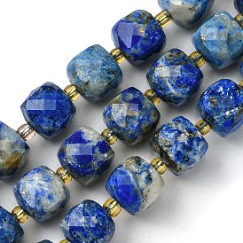 Lapis-lazuli, brins de perles naturels , avec des perles de rocaille, cube à facettes
