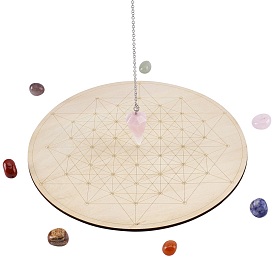 SUNNYCLUE DIY Yoga Chakra Home Display Decorations, Including Protection Board Cup Mat, Gemstone Half Drilled Beads & Dowsing Pendulum Pendants