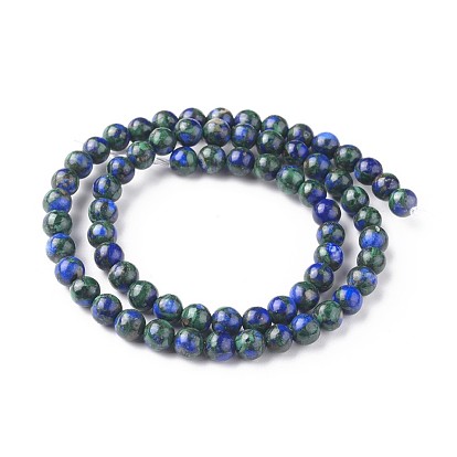 Brins de perles synthétiques assemblées en lapis-lazuli et malachite, teint, ronde