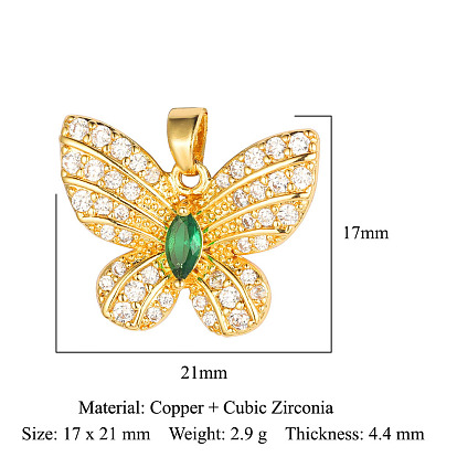 Brass Micro Pave Cubic Zirconia Pendants, Butterfly Charms