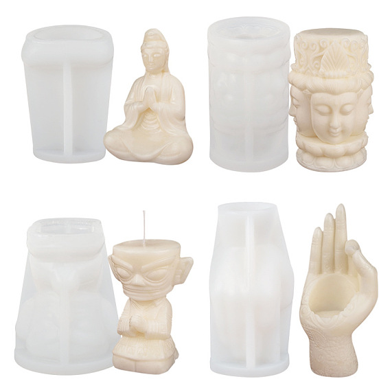 Moules en silicone pour bougies de bricolage, pour la fabrication de bougies, silicone de qualité alimentaire, bouddhiste, blanc
