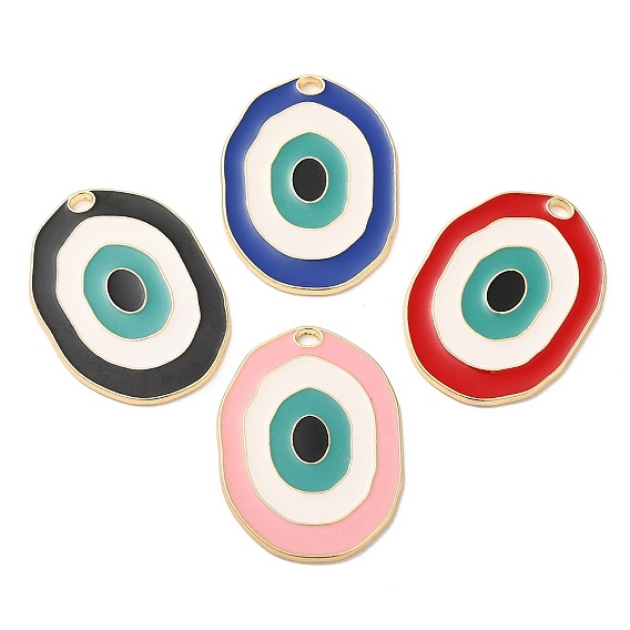 Alloy Enamel Pendants, Long-Lasting Plated, Cadmium Free & Nickel Free & Lead Free, Golden, Oval with Evil Eye Charm