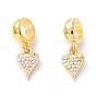 Brass Cubic Zirconia European Dangle Charms, Largr Hole Pendants, Long-Lasting Plated, Real 18K Gold Plated, Peach Hearts