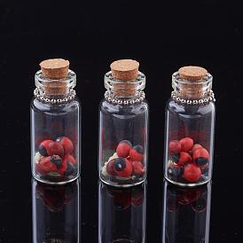 Glass Wishing Bottle Pendant Decorations, with Cork Stopper and Jequirity
