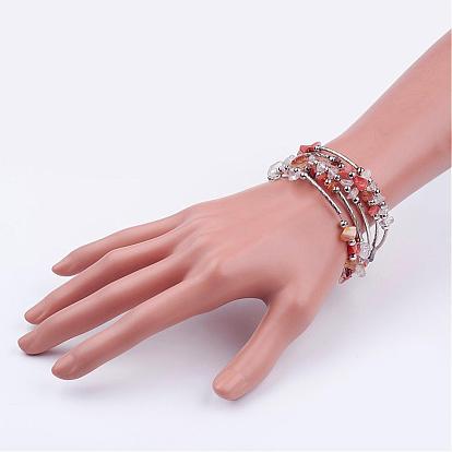 Cinq boucles wrap pierres précieuses perles bracelets, avec des copeaux de perles de cristal et de fer perles d'espacement