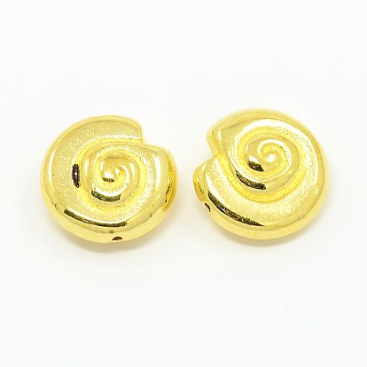Perles en alliage de style tibétain, sans plomb et sans cadmium, escargot, environ 14 mm de diamètre, épaisseur de 7mm, Trou: 1mm