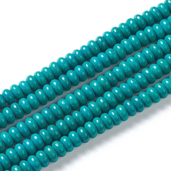 Perles synthétiques turquoise brins, teint, disque / plat rond, perles heishi
