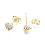 Brass Micro Pave Clear Cubic Zirconia Stud Earrings, with Ear Nuts, Nickel Free, Heart
