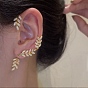 Puños de oreja de aleación de diamantes de imitación de cristal de hoja con piercing, aretes de aleación para mujer