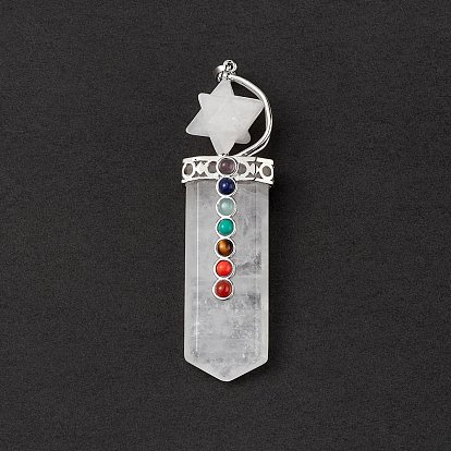 Chakra Themed Gemstone Big Pendants, Faceted Sword Charms, with Rack Plating Platinum Plated Brass Findings, Cadmium Free & Lead Free
