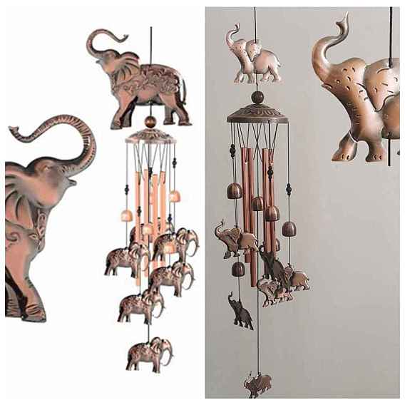 Carillon à vent en forme d'éléphant et de tube en métal, Décorations artistiques suspendues pour fête sur la fenêtre du jardin