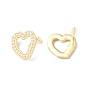Plastic Imitation Pearl Beaded Hollow Out Heart Stud Earrings, Rack Plating Brass Jewelry for Women, Lead Free & Cadmium Free