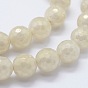 Brins de perles de jade blanc naturel galvanisé, ronde, à facettes (128 facettes)