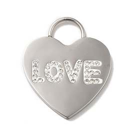 304 pendentifs en strass en acier inoxydable, avec de l'argile polymère, coeur avec mot charmes d'amour