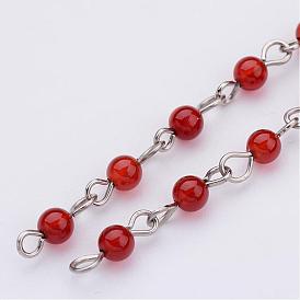 Handmade Gemstone Beaded Chains, Unwelded, for Necklaces Bracelets Making, with Iron Eye Pin, Platinum