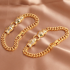 18Bracelet tête de léopard plaqué or avec pierres de zircone - bijoux tendance et uniques