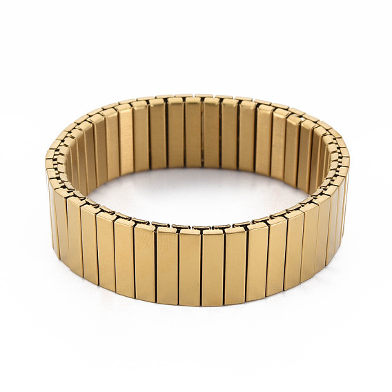 Bracelet extensible empilable rectangle en acier inoxydable, bloc de carreaux large bracelet pour hommes femmes