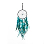 Toile/filet tissé en fer avec des décorations de pendentifs en plumes, avec des perles en plastique et en bois, recouvert d'un cordon en cuir, plat rond