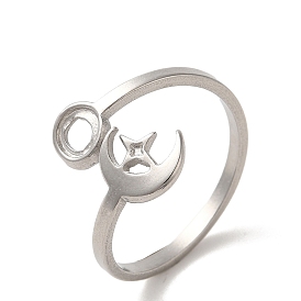 304 Stainless Steel Cuff Ring, Star & Moon
