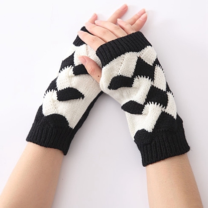 Gants sans doigts à tricoter en fils de fibres de polyacrylonitrile, gants chauds d'hiver bicolores avec trou pour le pouce